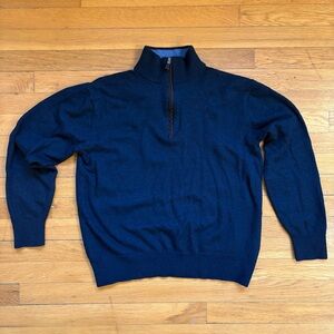 Orvis Men's Navy 1/4 Zip Merino Pullover Sweater - Large but fits Medium/ Small